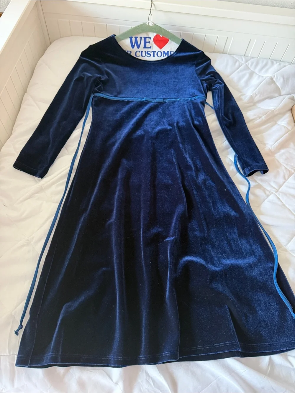 Girls' Navy Velvet Long-Sleeve A-Line Dress